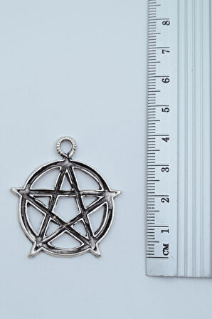 3'lü Pentagram Ters Pentagram Keçi Kafası  Gümüş Kaplama Unisex Düz Zincir Kolye Seti kod 1166