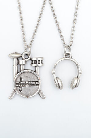 2'li Kulaklık -  Bateri Davul Seti Kolye Seti