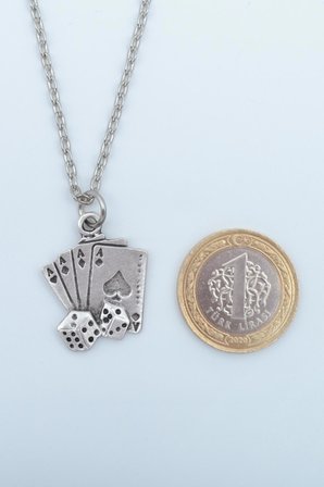 Maça As Poker İskambil - Zar Düz Zincir Kolye