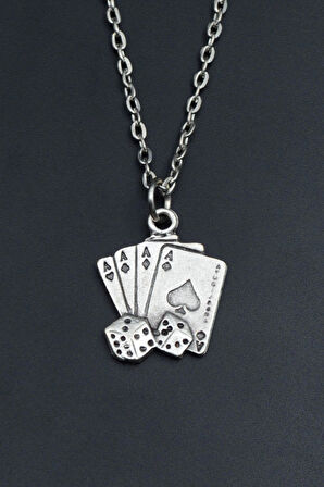 Maça As Poker İskambil - Zar Düz Zincir Kolye