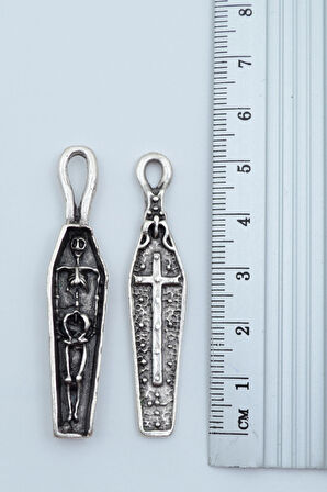 3'lü Hz. İsa Haç Kuru Kafa Tabut  Gümüş Kaplama Unisex Düz Zincir Kolye Seti kod 1202