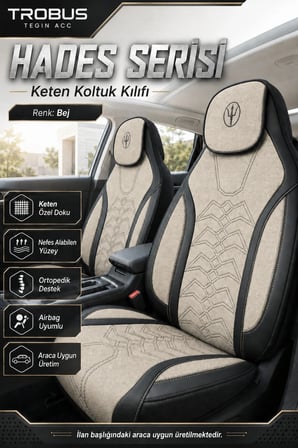 Seat Ibiza 2008 ve Sonrası Uyumlu Hades Serisi Keten Koltuk Kılıfı Bej Siyah