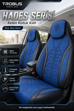 Toyota Camry 2002 ve Sonrası Uyumlu Hades Serisi Keten Koltuk Kılıfı Mavi Siyah