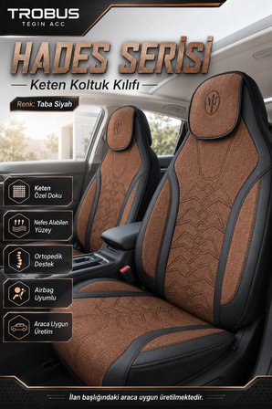 Toyota Camry 2002 ve Sonrası Uyumlu Hades Serisi Keten Koltuk Kılıfı Taba Siyah