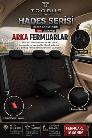 Toyota Camry 2012 ve Sonrası Uyumlu Hades Serisi Keten Koltuk Kılıfı Siyah Kırmızı