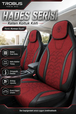 Hyundai Kona 2017 ve Sonrası Uyumlu Hades Serisi Keten Koltuk Kılıfı Kırmızı Siyah