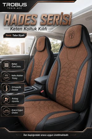 Nissan Juke 2010 ve Sonrası Uyumlu Hades Serisi Keten Koltuk Kılıfı Taba Siyah