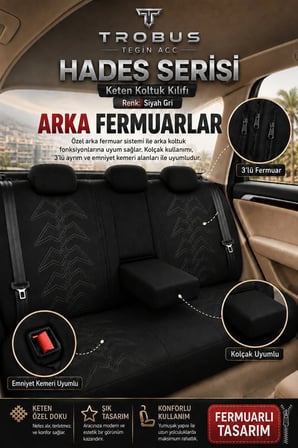 Renault Symbol 2008 ve Sonrası Uyumlu Hades Serisi Keten Koltuk Kılıfı Siyah Beyaz