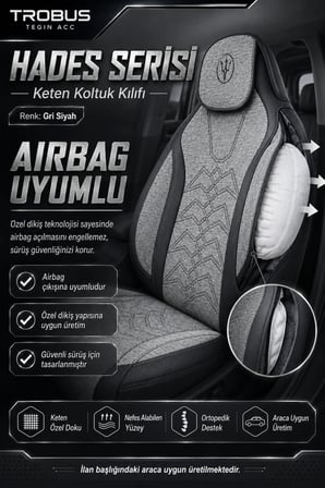 Kia Sportage 2010 ve Sonrası Uyumlu Hades Serisi Keten Koltuk Kılıfı Gri Siyah