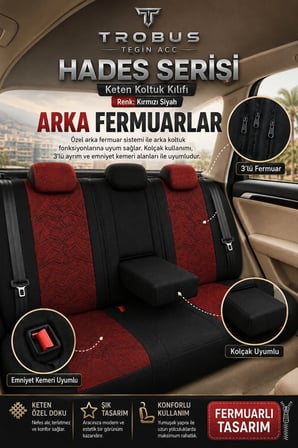 Mercedes GLA Serisi 2014 ve Sonrası Uyumlu Hades Serisi Keten Koltuk Kılıfı Kırmızı Siyah