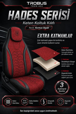 Opel Insignia 2008 ve Sonrası Uyumlu Hades Serisi Keten Koltuk Kılıfı Kırmızı Siyah