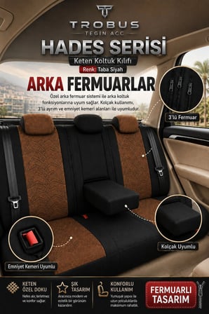 Mercedes E Serisi 2013 ve Sonrası Uyumlu Hades Serisi Keten Koltuk Kılıfı Taba Siyah