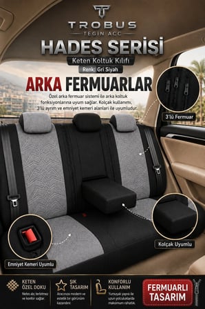 Citroen C4 X 2022 ve Sonrası Uyumlu Hades Serisi Keten Koltuk Kılıfı Gri Siyah
