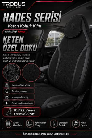 Citroen C4 X 2022 ve Sonrası Uyumlu Hades Serisi Keten Koltuk Kılıfı Siyah