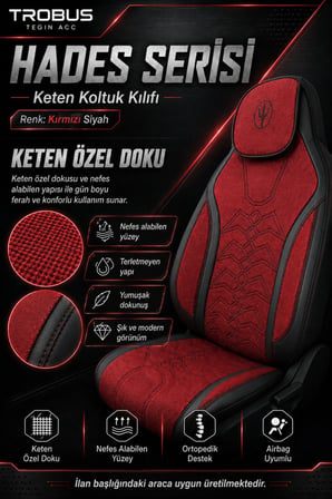 Togg T10X 2023 ve Sonrası Uyumlu Hades Serisi Keten Koltuk Kılıfı Kırmızı Siyah