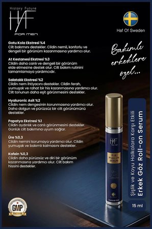 Erkeklere Özel Göz Roll-on Serum Kırışıklık Şişlik Ve Koyu Halkalara Karşı Etkili Hızlı Emilim 15ml