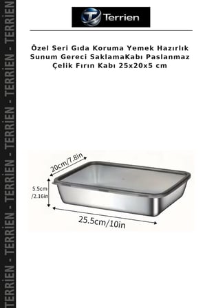 Özel Seri Gıda Koruma Yemek Hazırlık Sunum Gereci SaklamaKabı Paslanmaz Çelik Fırın Kabı 25x20x5 cm