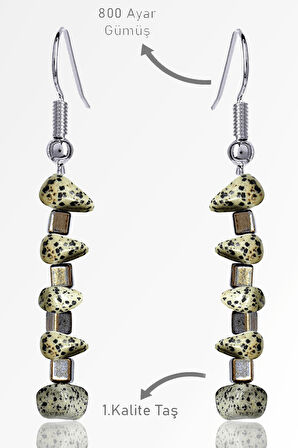 Sertifikalı Ham Kırık Taşlı Model Dalmaçya Benekli Jasper Taşı Küpe