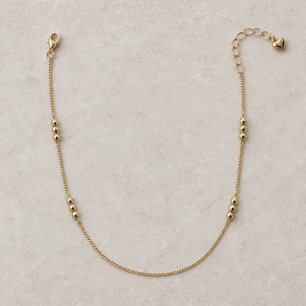 Solea Üçlü Işıltı Gold Renk Top Boncuklu Kadın Halhal – Kalp Uçlu Ayarlanabilir İnce Zincir