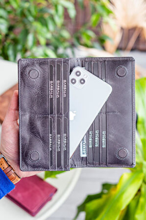 Garbalia Hamburg Hakiki Deri El Saplı Mıknatıslı Telefon Bölmeli Portföy Cüzdan