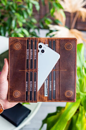 Garbalia Hamburg Hakiki Deri El Saplı Mıknatıslı Telefon Bölmeli Portföy Cüzdan