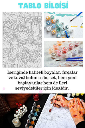 Sayılarla Boyama Çerçeveli Hobi Seti Numaralı Tuval Fırça Boya Dahil Kasnaklı HAMBURGER 40X50 Cm