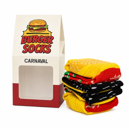 CARNAVAL Hamburger Kutulu 2'li Hediye Çorap Seti - Burger Desenli Unisex Pamuk Çorap
