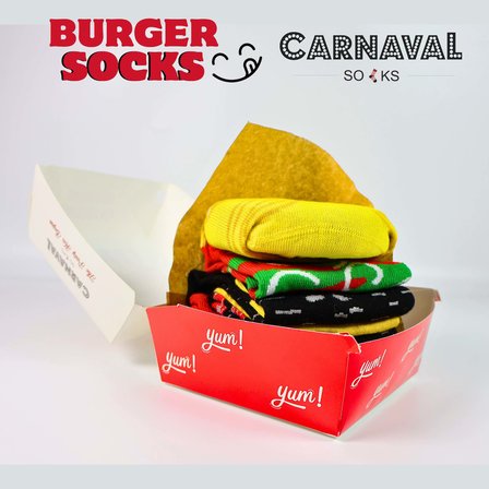CARNAVAL Unisex Hediye Burger Kutusu Çorap - Hamburger Desenli Pamuk Çorap - Burger Socks Box