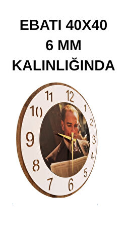 ATATÜRK FOTOĞRAFLI 40X40 EBATINDA DUVAR SAATİ