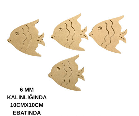4'LÜ BALIK SETİ BOYANABİLİR HAM MDF EBATI 9CMX9CM KALINLIĞI 6 MM