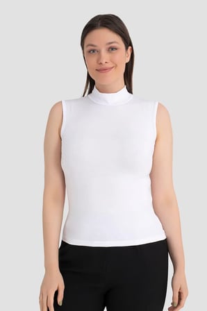 Delux Serisi Şık Tasarım Stok Tekstil Kadın Beyaz Balıkçı Yaka 2'li Kolsuz Body