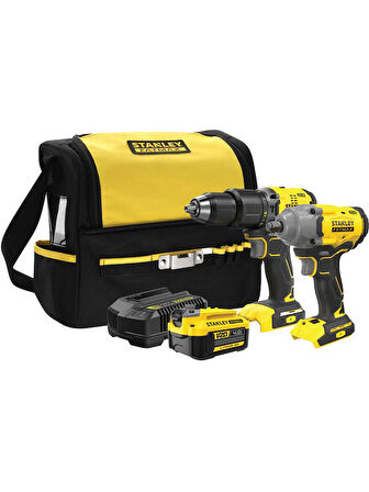 Stanley Kömürsüz 2'li Set 18V Stanley® Fatmax® V20, Darbeli Matkap, + Kömürsüz Somun Sıkma, 1X4AH Akü + Şarj Cihazı + Soft Çanta