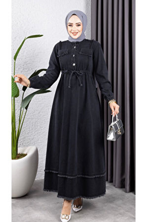 Kadın Püsküllü Denim Kot Elbise