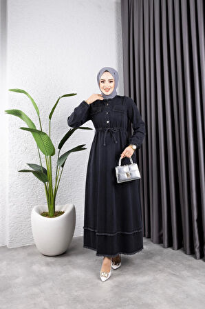 Kadın Püsküllü Denim Kot Elbise