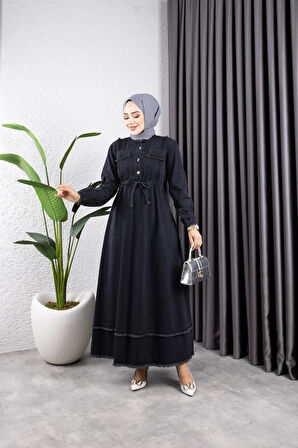 Kadın Püsküllü Denim Kot Elbise