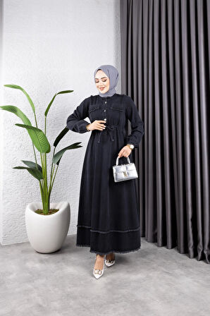 Kadın Püsküllü Denim Kot Elbise