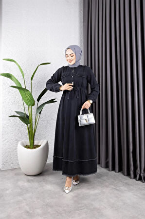 Kadın Püsküllü Denim Kot Elbise