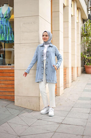 Kadın Taş Detaylı Boncuk İşlemeli Kot Ceket