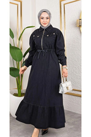 Kadın Kapak Cep Detaylı Kot Elbise