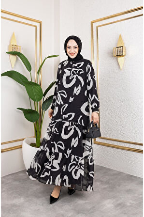 Kadın Astarlı Şifon Desenli Elbise