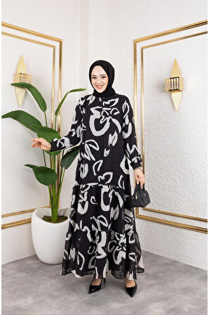 Kadın Astarlı Şifon Desenli Elbise