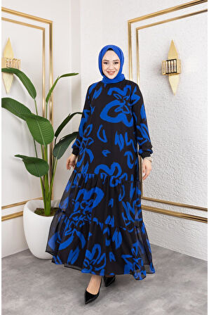 Kadın Astarlı Şifon Desenli Elbise