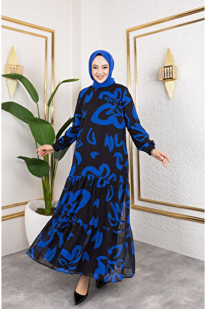 Kadın Astarlı Şifon Desenli Elbise