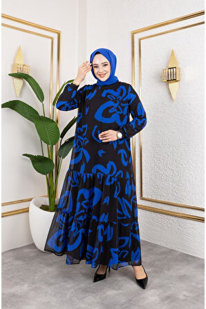 Kadın Astarlı Şifon Desenli Elbise