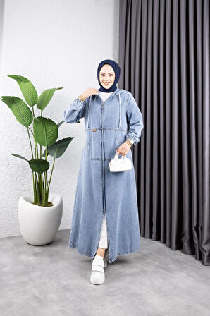 Kadın Fermuarlı Cepli Kar Yıkamalı Kot Kap