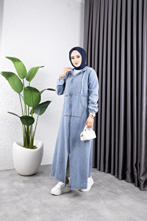 Kadın Fermuarlı Cepli Kar Yıkamalı Kot Kap