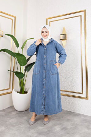 Kadın Düğmeli Cepli Kot Kap