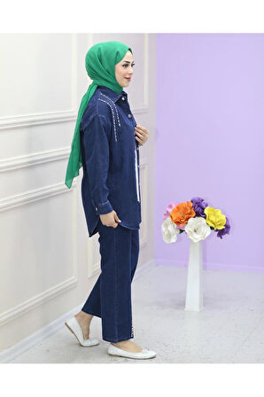 Kadın Kot Ceket Pantolon İkili Kot Takım