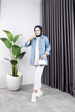 Kadın Siyah Kar Yıkamalı Cepli Denim Kot Ceket