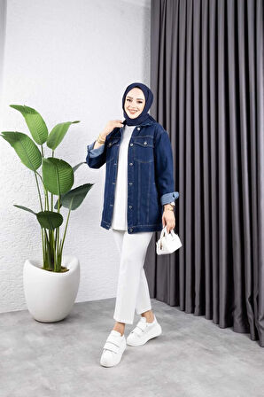 Kadın Siyah Kar Yıkamalı Cepli Denim Kot Ceket